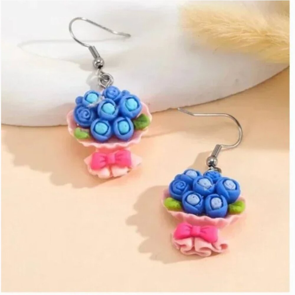 ⭐️❤️ FREE Flower Tulip Floral Bouquet Boho Peasant Clay Like Chic Glam Earrings
